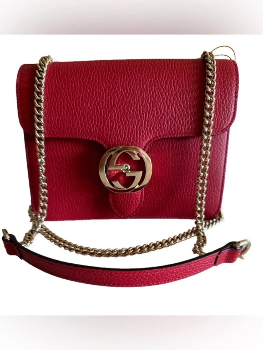 Gucci Interlocking G Small Crossbody Bag Red Grained Calfskin Leather